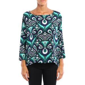 Missoni 3/4 Sleeve Multicolor Paisley Silk Printed Round Neck Blouse Size Small‎